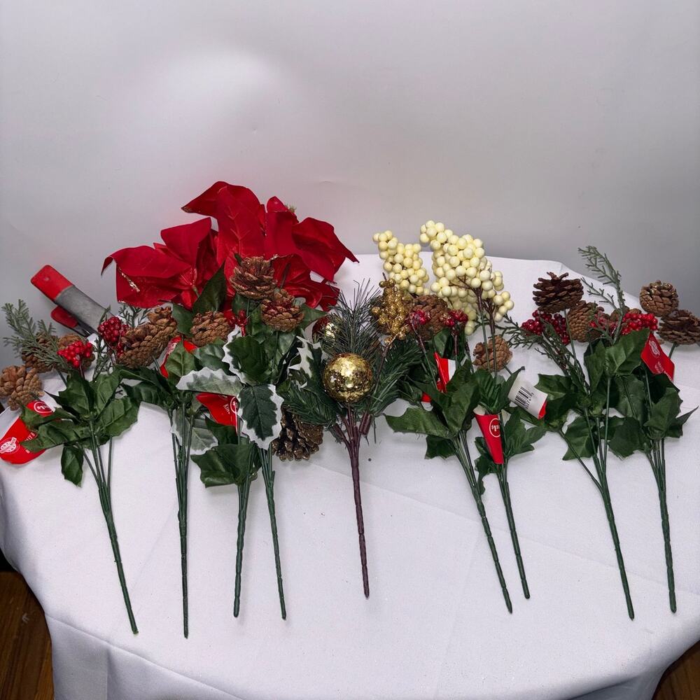 Artificial Christmas Plant Stem Decorations - Lot of 9